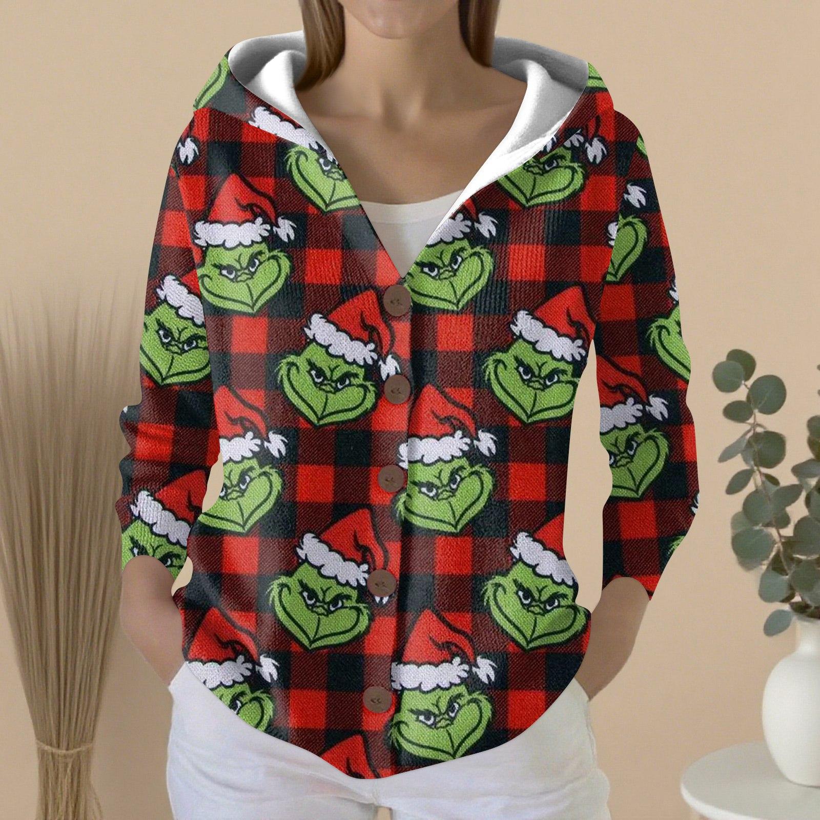 

Женский модный повседневный свитер на пуговицах с принтом, кардиган, куртка с капюшоном XL винный