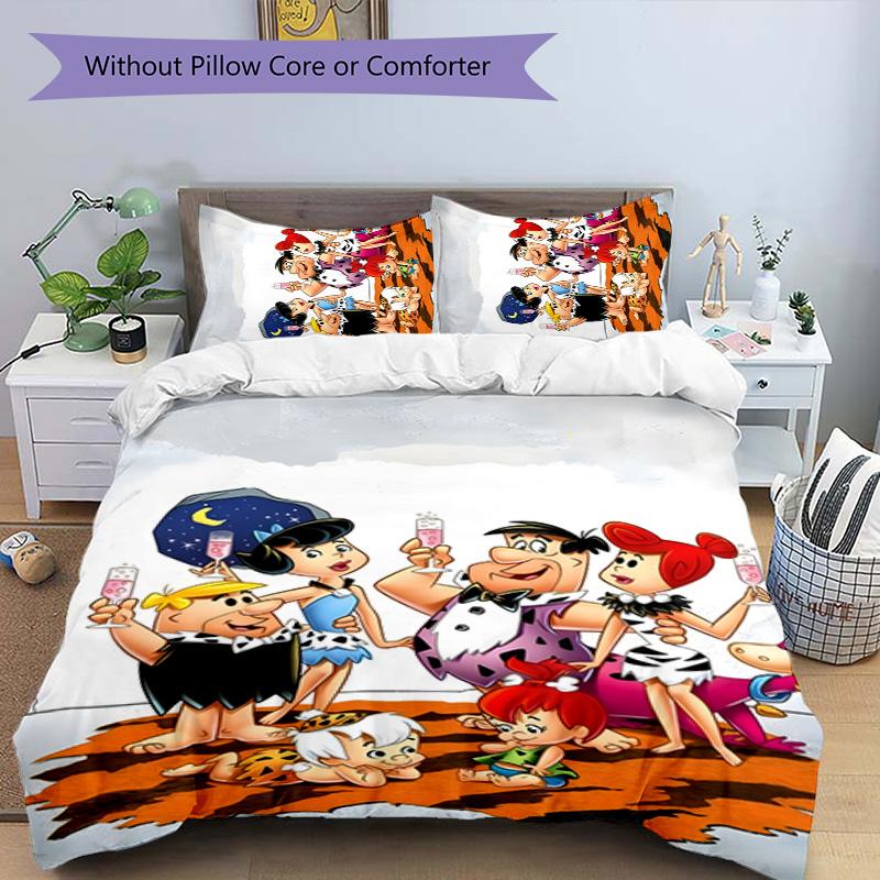 Flintstones 3pcs Bedding Set Duvet Cover Closure Includes 1 Duvet Cover & 2 Pillowcases for All Seasons Bedroom Home Dorm Decor