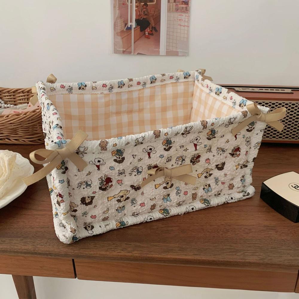 Square Storage Basket Lace Flower Desktop Organizer Storage Basket Korean Quilted Storage Basket Cute Storage Frame Decoration