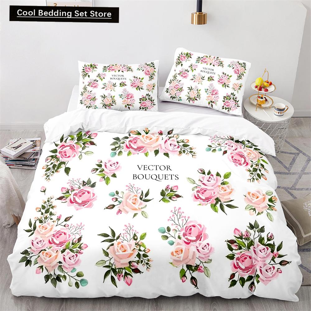 Red Rose King Queen Duvet Cover 3D Beautiful Flowers Theme Bedding Set for Women Girls Romantic Floral Quilt Cover Pillowcase