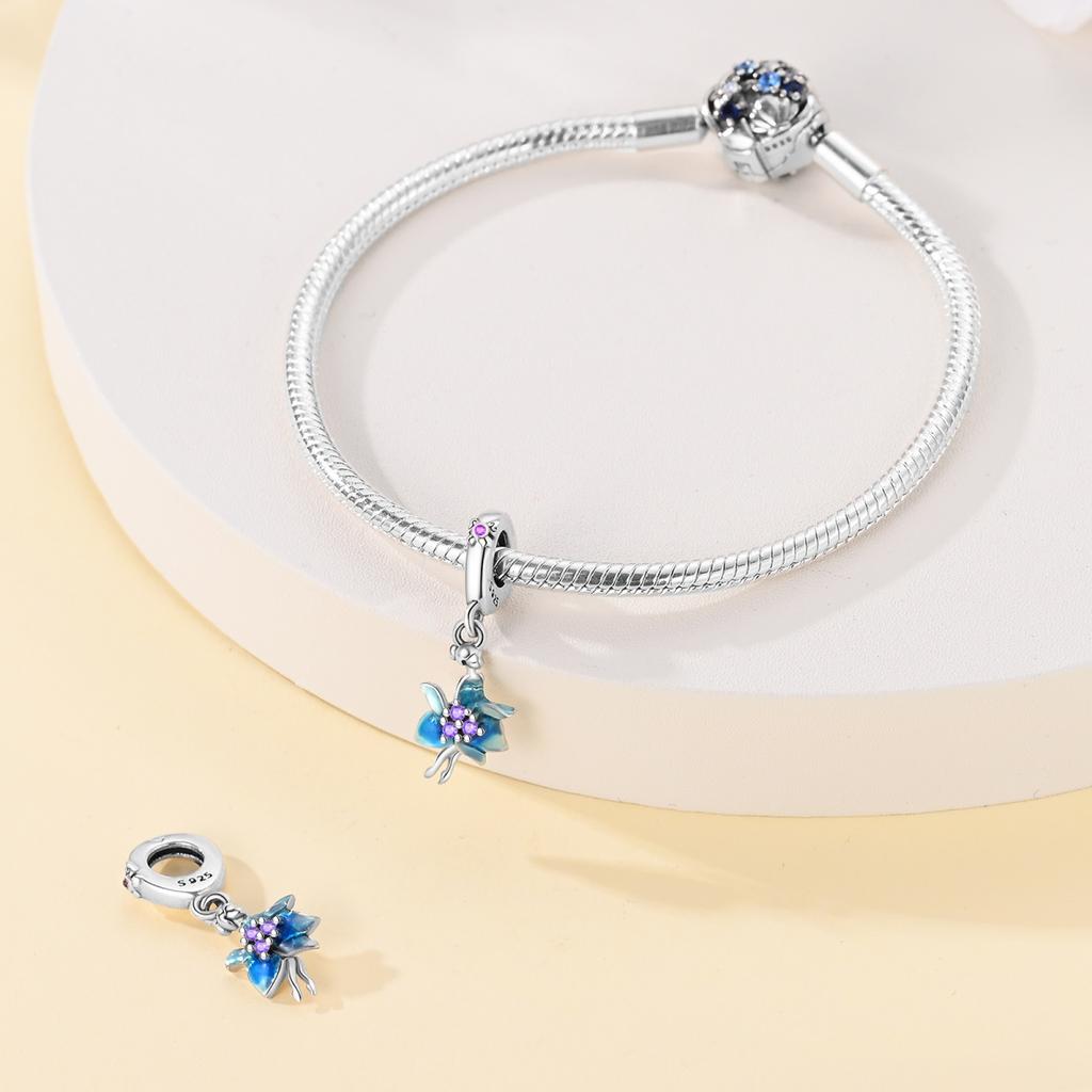 Original Copper Charms Luxury Blue Fairy Girl Pendant Beads Fit Bracelet Diy Women Making Delicate Gift