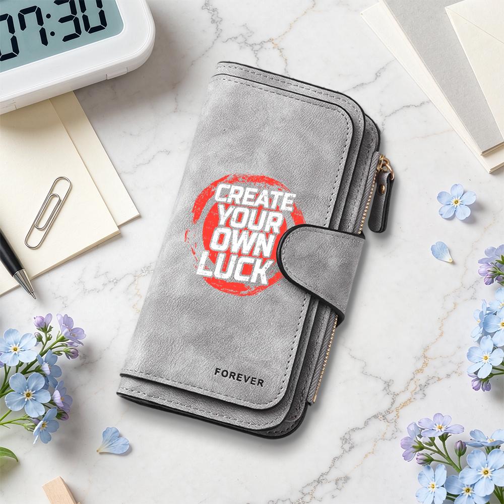 CREATE YOUR OWN LUCK Print Long Fashion Durable Multi Card Slot Stylish Wallet