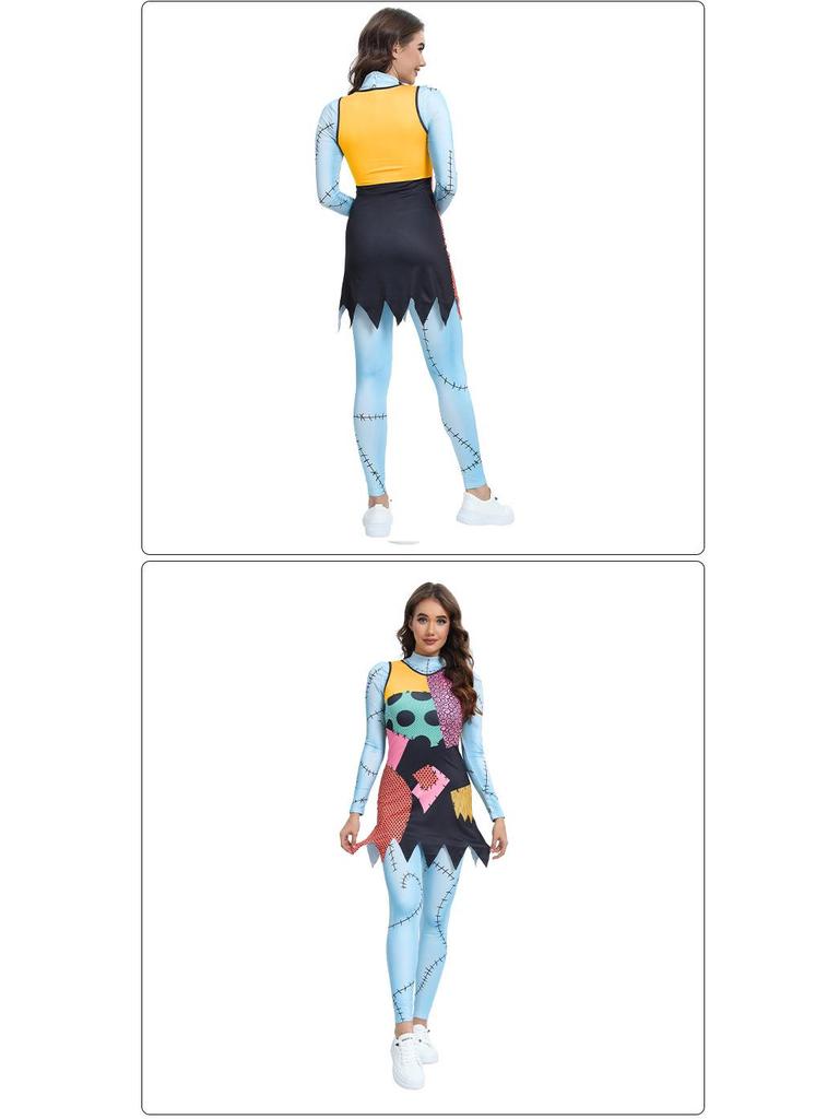 2024 Nightmare Before Christmas Sally Cosplay Dress - Halloween European & American Women's Print Costume
