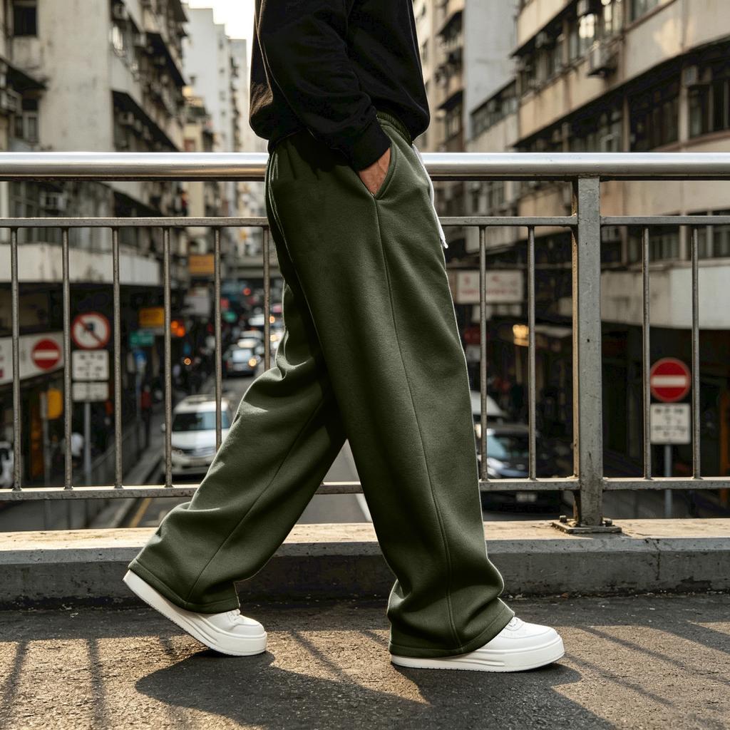 Herren - Gefütterte Jogginghose, Farbe Locker Geschnitten Gerade Beine mit Elastischem Bund für den Winter