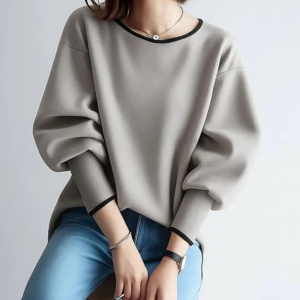 Spring Japanese Style Women's Round Neck Color Block Slimming Pullover Top - Available in 3 Colors