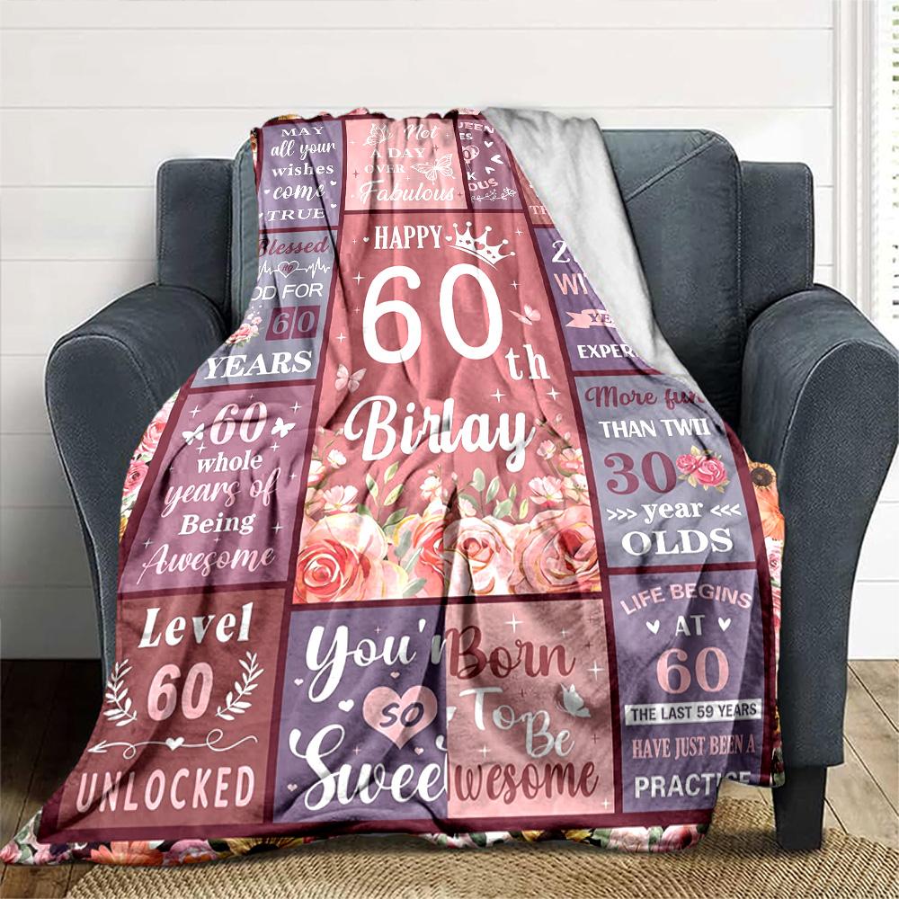 Happy 60Th Birthday Tree Multi-purpose Blanket Soft Warm Cozy Throw For Sofa Couch Office Bed Picnics for All Occasions Modern Style Accessory Y15