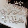 Orecchini a lobo geometrici a forma di fiore in zircone e perla stile coreano – Design elegante e di alta gamma per donna