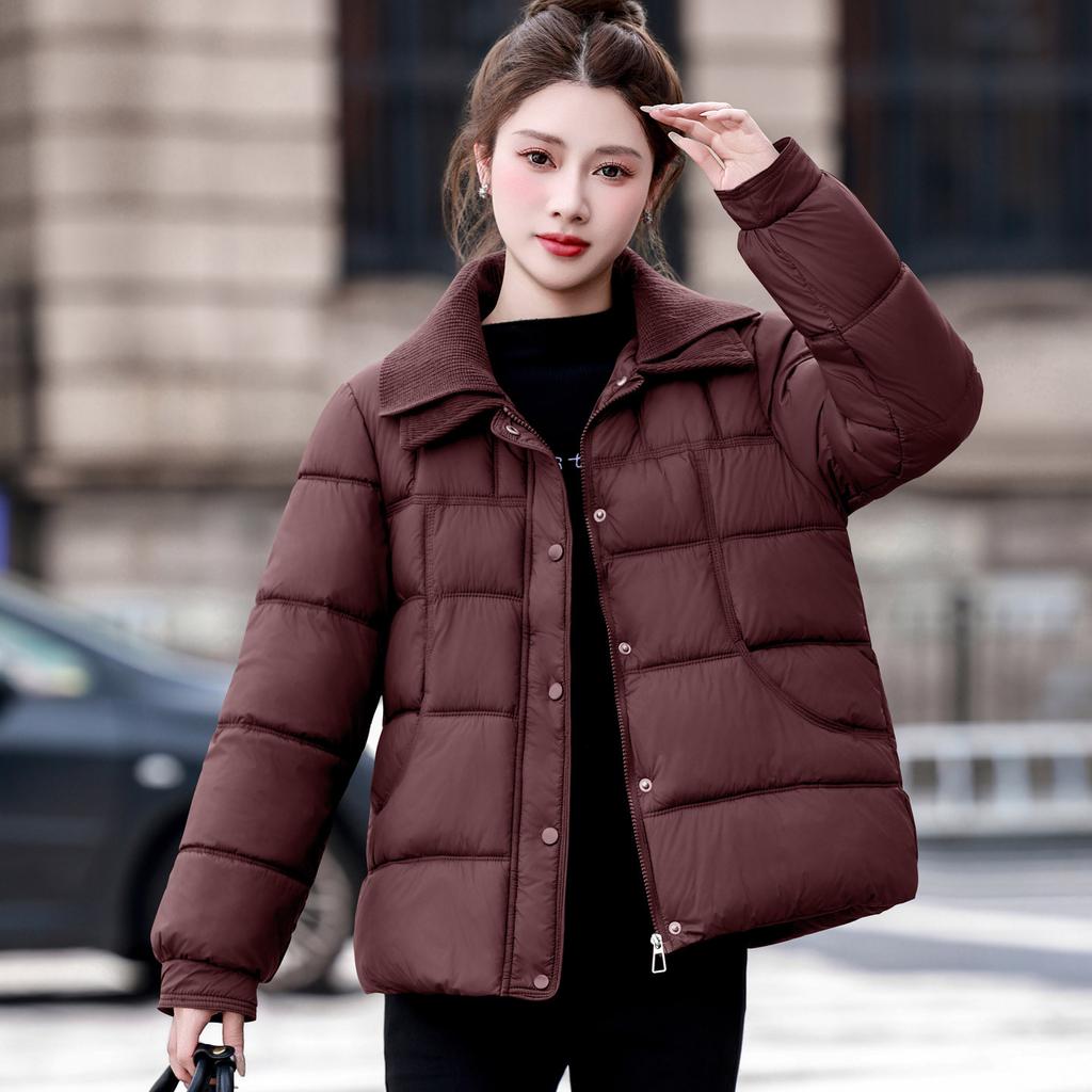 New short cotton-padded women's knitted lapel thickened cotton-padded warm and fashionable black cotton-padded jacket small jacket