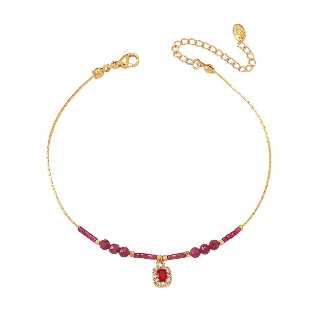 Elegant Titanium Steel Anklet with Natural Stones and 18K Gold Plating - Durable, Colorful, and Fade-Resistant