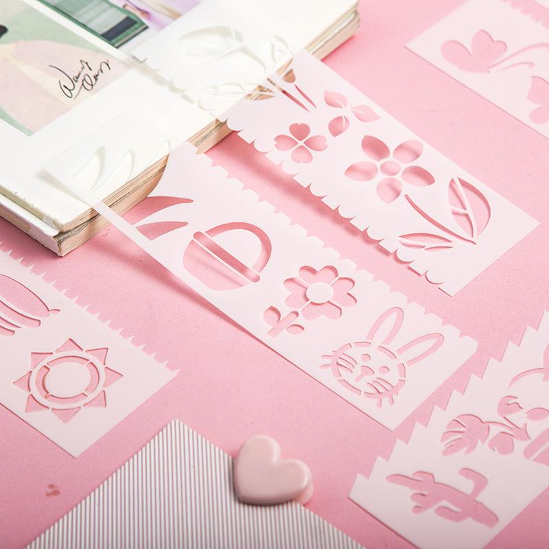 Yeni uzun şerit 3 nesil boyama şablonu 12 model 8 bir dizi el kopyası gazete boyama PET şablonu küçük cetvel seti