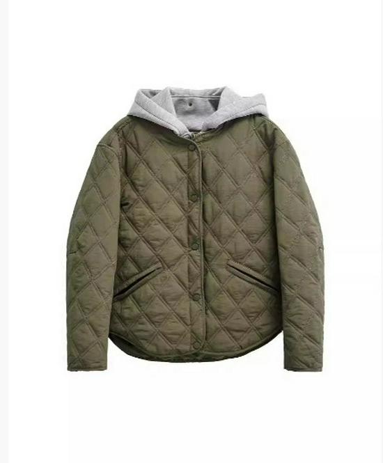 

Европейская и американская женская стеганая хлопковая куртка с капюшоном и ромбовидным узором Small зелёный