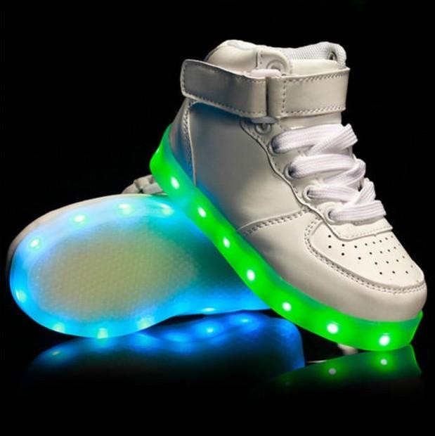 Usb Rechargeable Led Light Up High Top Sneakers Children Casual Board Shoes