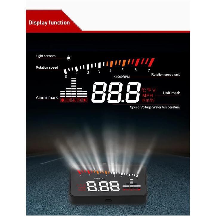 X5 OBD2 HUD Car Head Up Display Digital Speedometer On Board Computer Windshield Projector Water Temperature Voltage