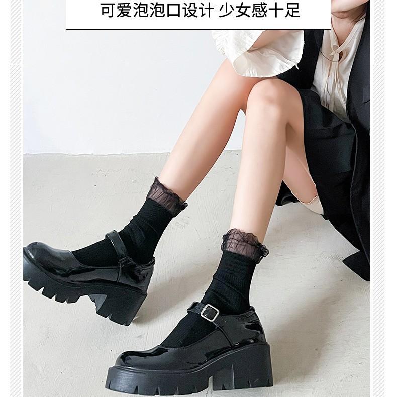 Meias de cano médio de renda de malha coreana para meninas, primavera e verão, finas, estilo japonês doce lolita jk, meias acumuladas