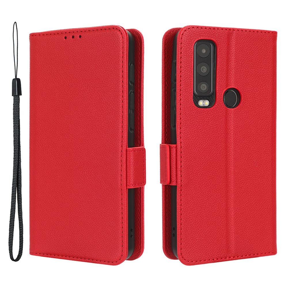 

For Motorola Defy 2 5G/Cat S75 5G PU Leather Wallet Case Litchi Texture Flip Stand Phone Cover with Strap Red