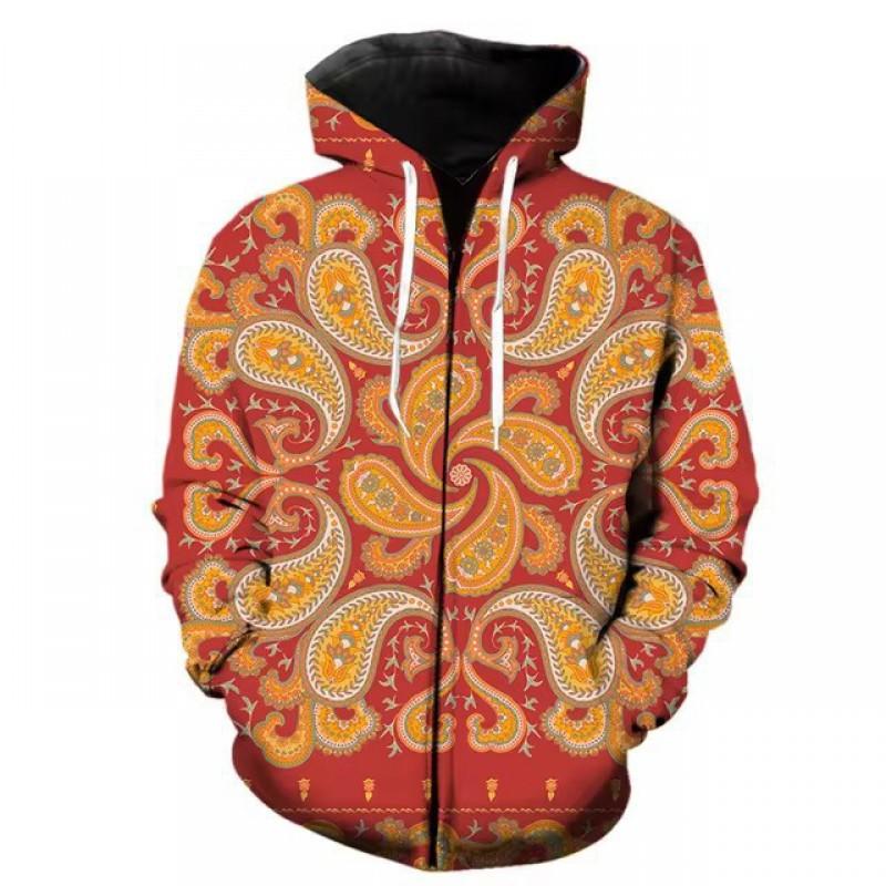 3D Digital Print Hooded Zip-Up Oversized Casual Sweatshirt Men Loose Fit Streetwear