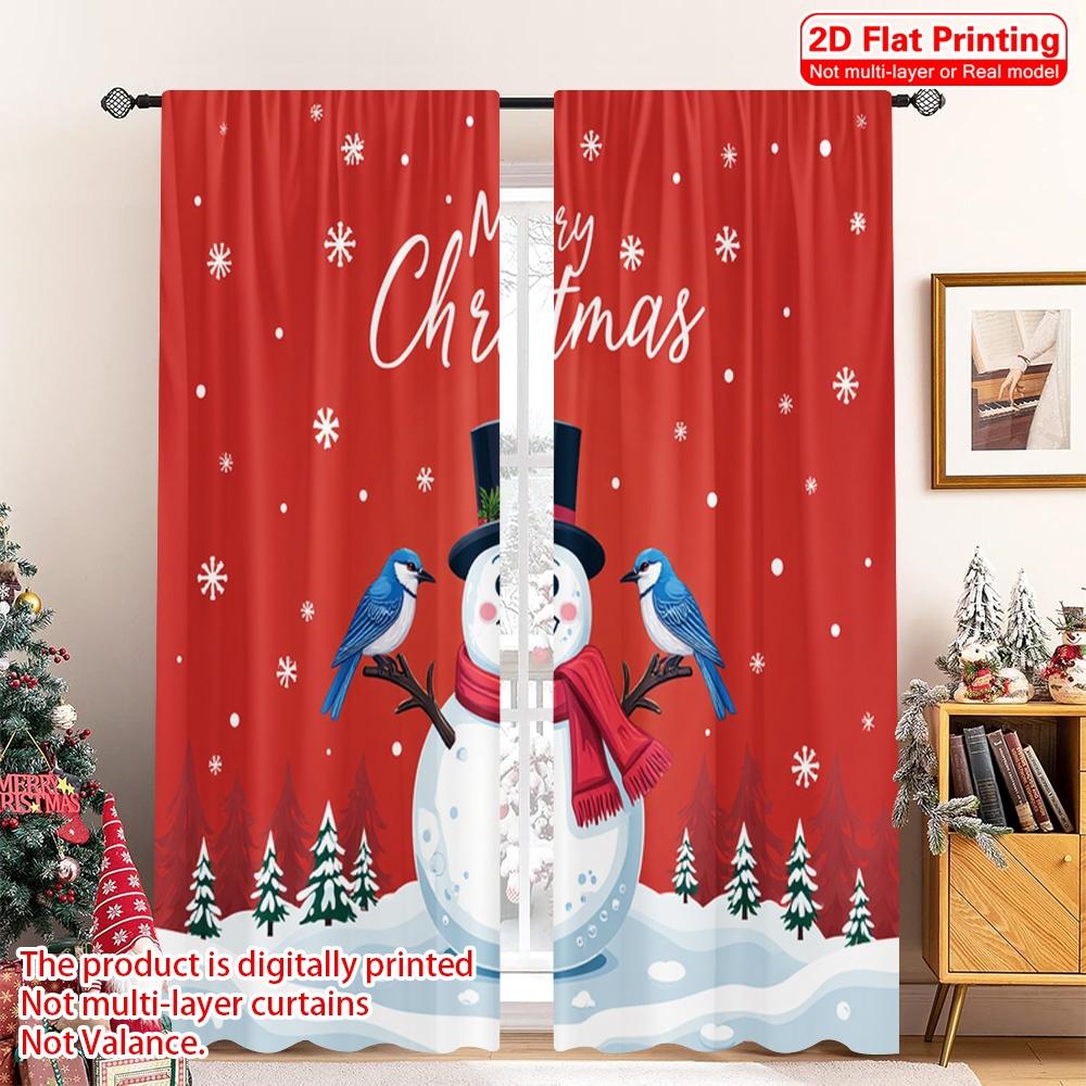 

2pcs 2D flat printing Merry Christmas Popular Curtains Merry Christmas Snowman Cardinal Bluebird 100% Polyester Fabric Without 52.50×116.00 CM 2pcs