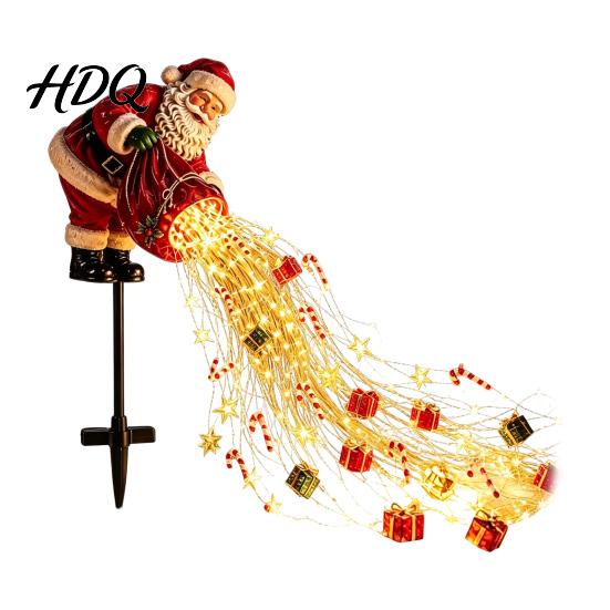 Waterproof LED Pathway Lighting Solar Christmas Garden Stake Light Santa Pouring Flowing String Lights Colorful Magical Holiday Path Lights