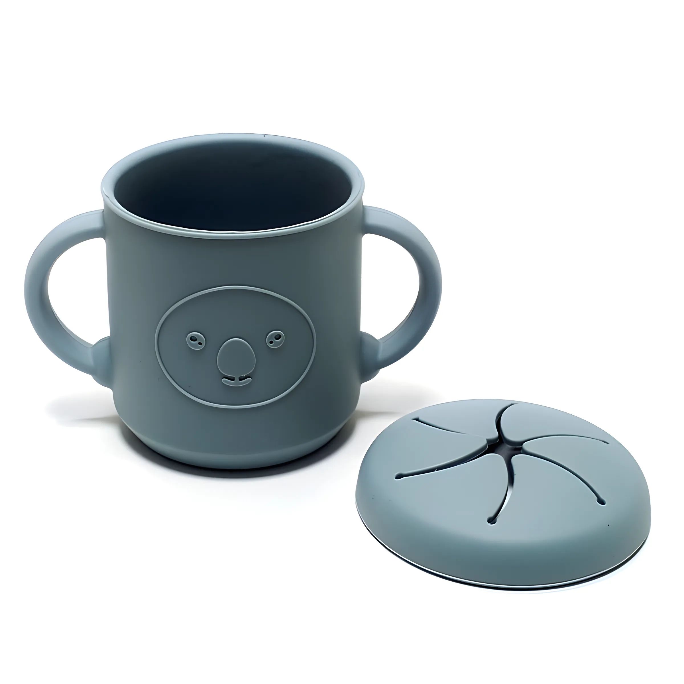 Silicone Snack Cup with Handle Double Ear Petal Style Opening Little Baby Snack Box Creative Design Drinking Mugs