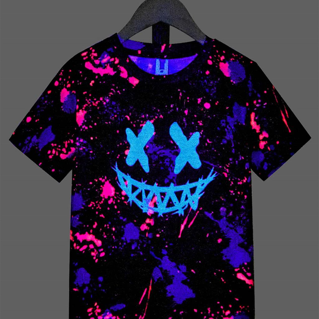 Boys' casual and comfortable glow in the dark printed short sleeved T-shirt