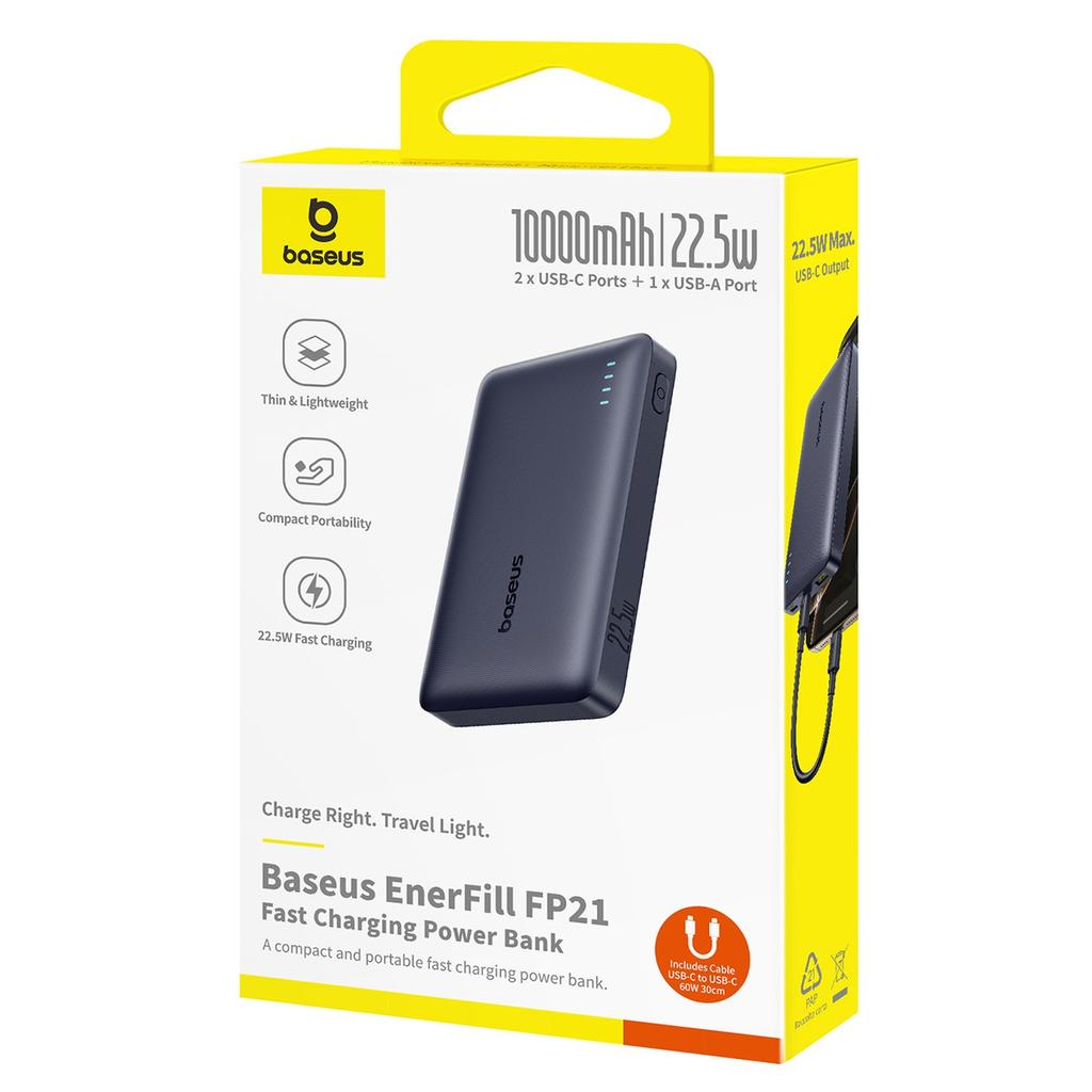 Powerbank 10000mAh 22.5W EnerFill FP21 USB-A USB-C with USB-C cable - black