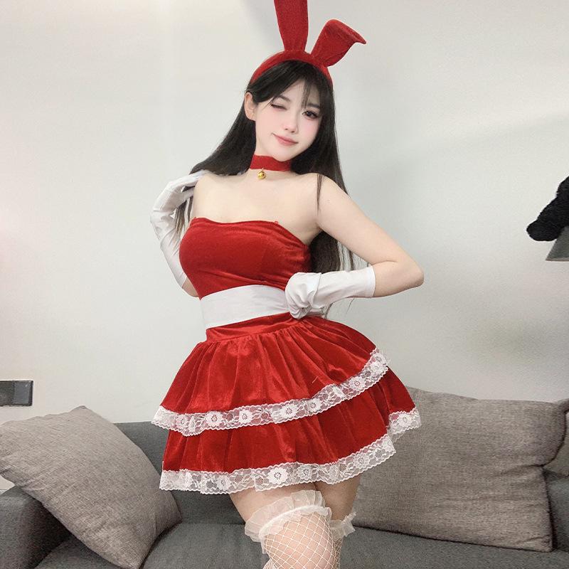 2025 Temptation Lingerie Bunny Girl Christmas Cosplay Set for Women