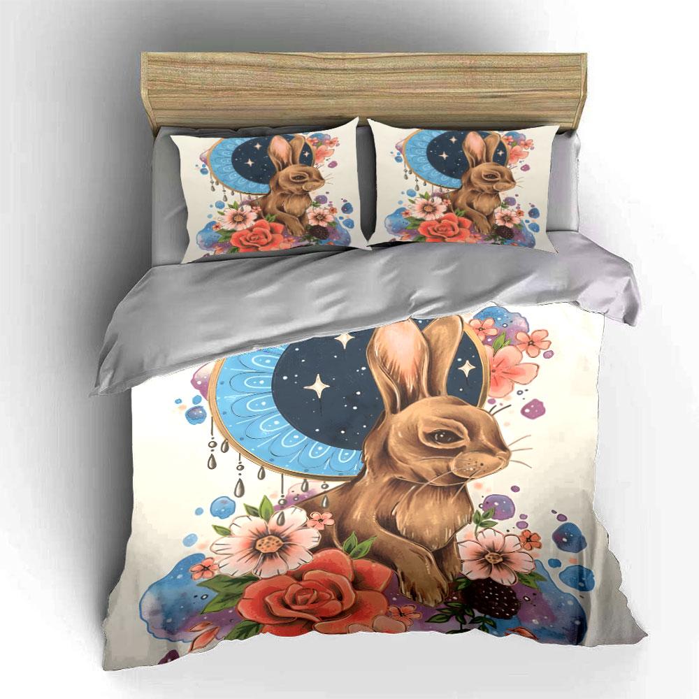 "Whimsical bunny amid blossoms" Bedding sets Duvet covers Pillowcases(1* Duvet Cover 2* Pillowcases without duvet insert)