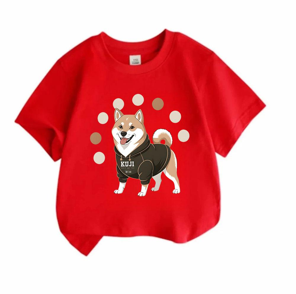 Kids Boys Girls Crew Neck Short Sleeve 100% Cotton T-Shirt, Cute Smiling Shiba Inu Dog in Hoodie Graphic Casual Soft Breathable Tee Top for Children D