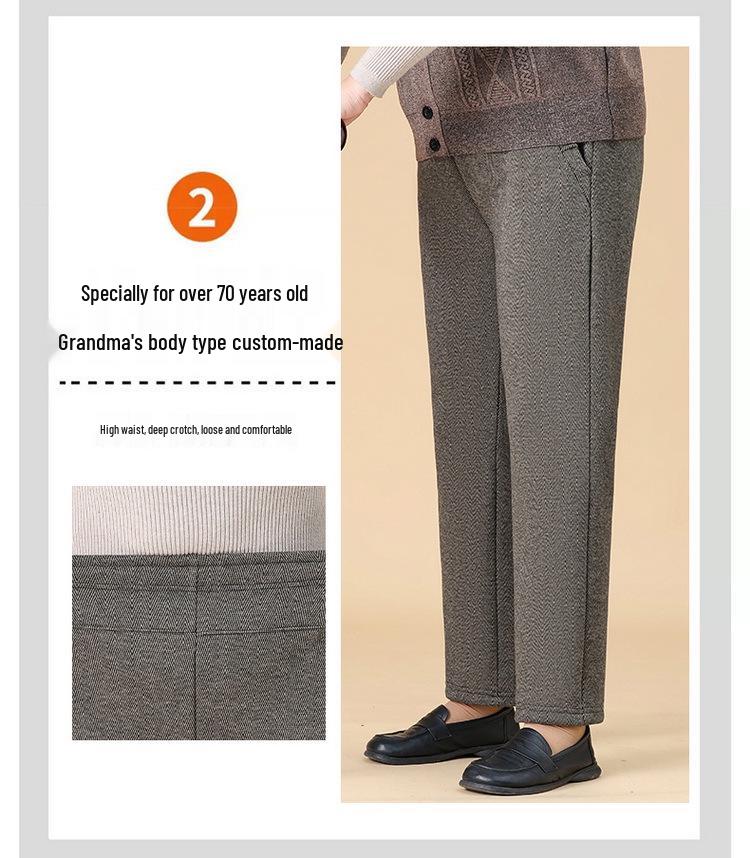 High-Waisted Fleece-Lined Women's Winter Pants - Straight Leg, Elastic, Casual, for Middle-Aged & Elderly 