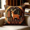 Doppelseitige Kissenhülle Premium Karamellbrauner Stoff Stilvolles Rentier-Tannenbaum-Design Für Sofa Heimdekoration