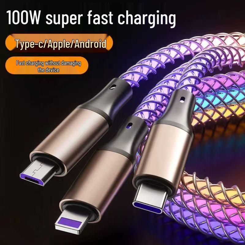 RGB Gradient Multi-Device Fast Charging Cable with Luminous Breathing Light for Huawei & Apple
