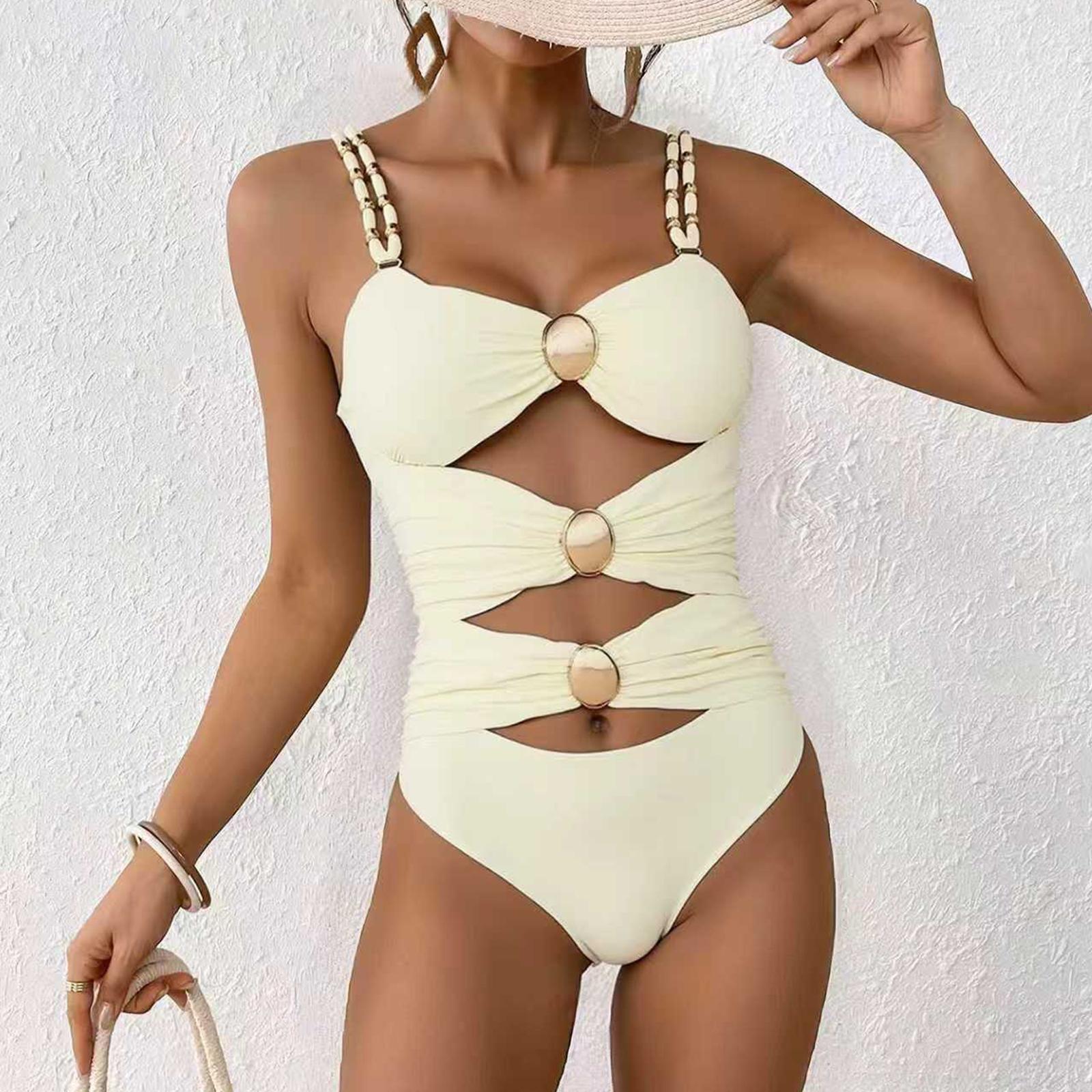 Женский модный слитный купальник с цветовыми блоками и металлической пряжкой L