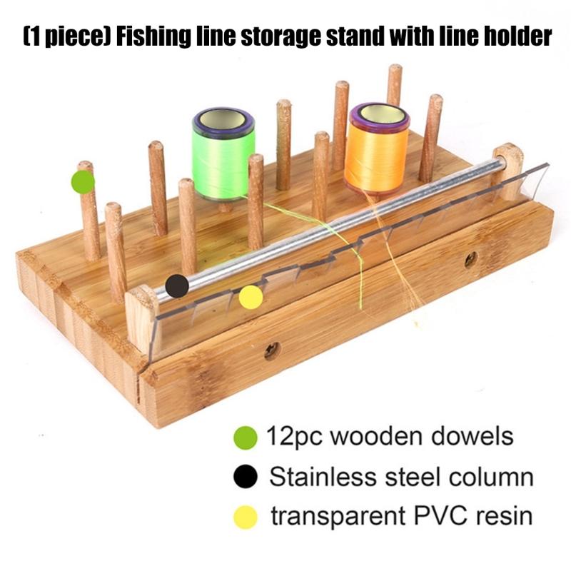 Wooden Fishing Tackle Organizers For 12 Regular Spools And Dispensing Fly Tying Thread Spool Stand