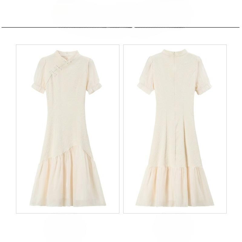 Elegant Summer Cheongsam Dress Chinese Style Vintage Slim Fit Women Fashion