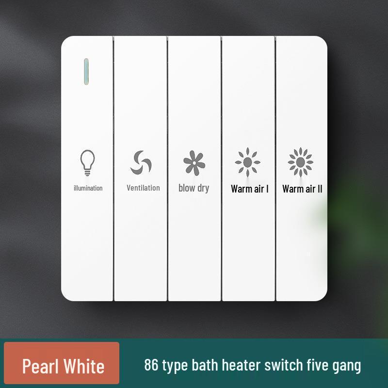 Germany Type 86 Five-in-One Bathroom Fan Heater Switch Panel with Four-Gang and Five-Gang Options