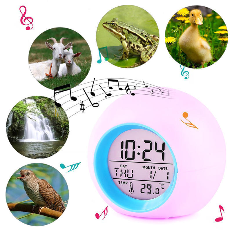 Creative 7 Colorful Round LED Light Digital Alarm Clocks Touch Control Kids Children Wake Up  Alarm Clock