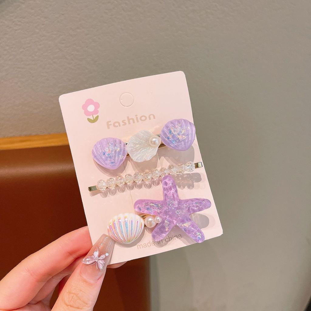 Summer Ocean Starfish Shell Hairpin Cute Children'S Hairpin Duck Beak Clip Pearl Hair Accessories Headgear Clip Girl