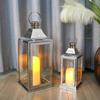 Wedding Silver Lantern Set Square Stainless Steel Lantern Best Indoor Outdoor Decoration Without Candles