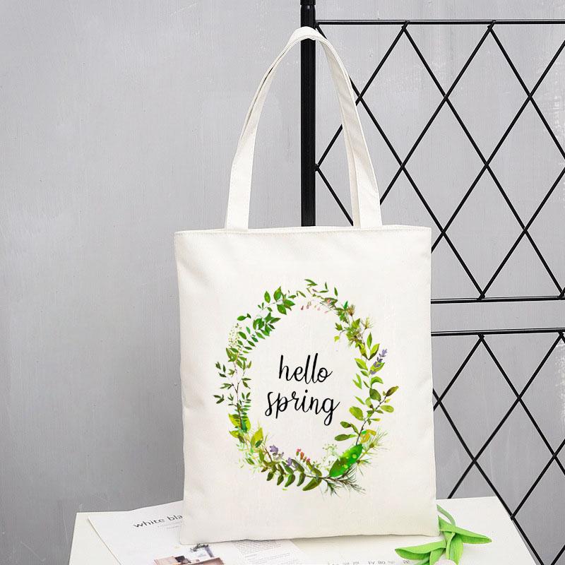 Dobrý den Jarní Květiny Potisk Nákupní Taška Ženy Plátěná Taška přes Rameno Ulzzang Eko Velkokapacitní Dámská Nákupní Taška Kabelka