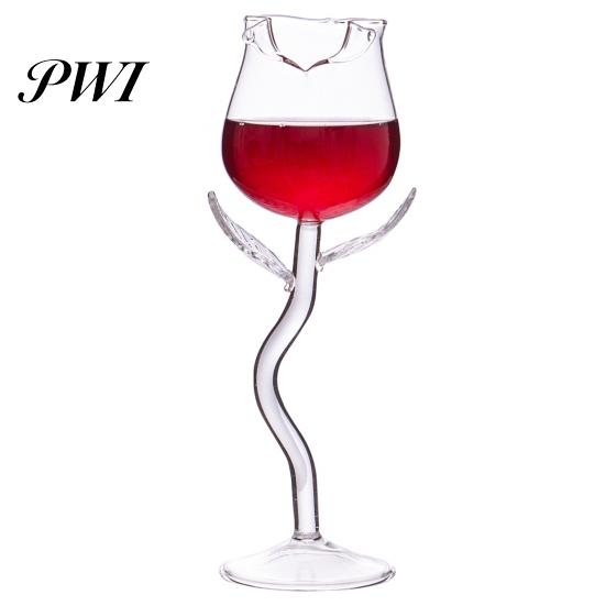 Transparent Glass Cup Wine Exquisite Stable Base Rose Shape Goblet for Home Bottle