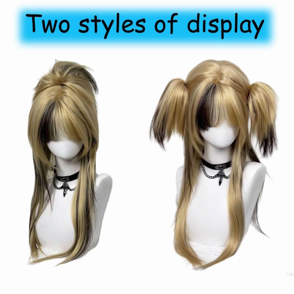 Synthetic Ombre Blonde Black Layered Wig Double Ponytail Cosplay Lolita Wigs  Halloween