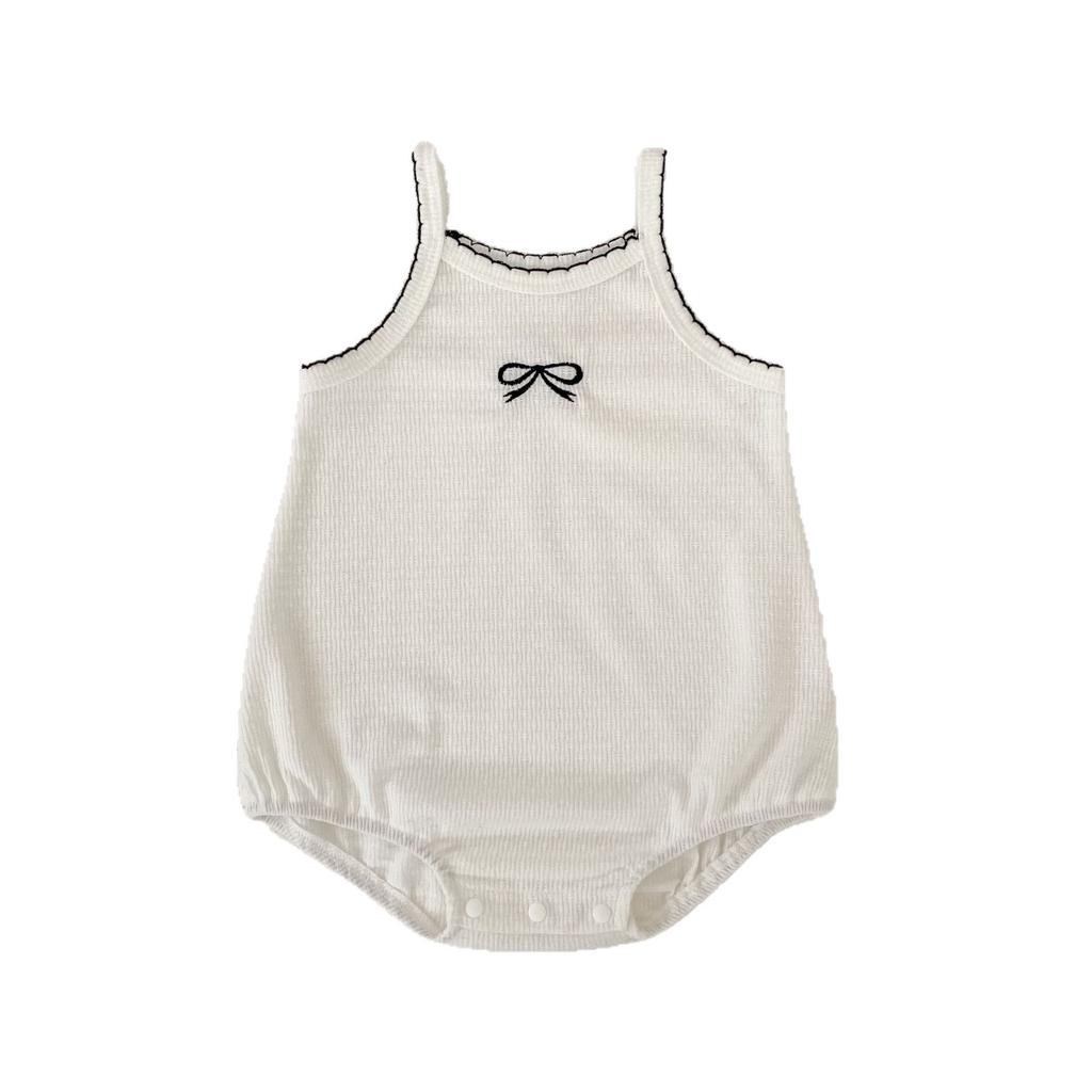 Baby Girl Summer Breathable Romper with Simple Bow Strap Onesie