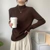 Semi-turtleneck camel knitted sweater women's spring relaxation simple long-sleeved inner top base
