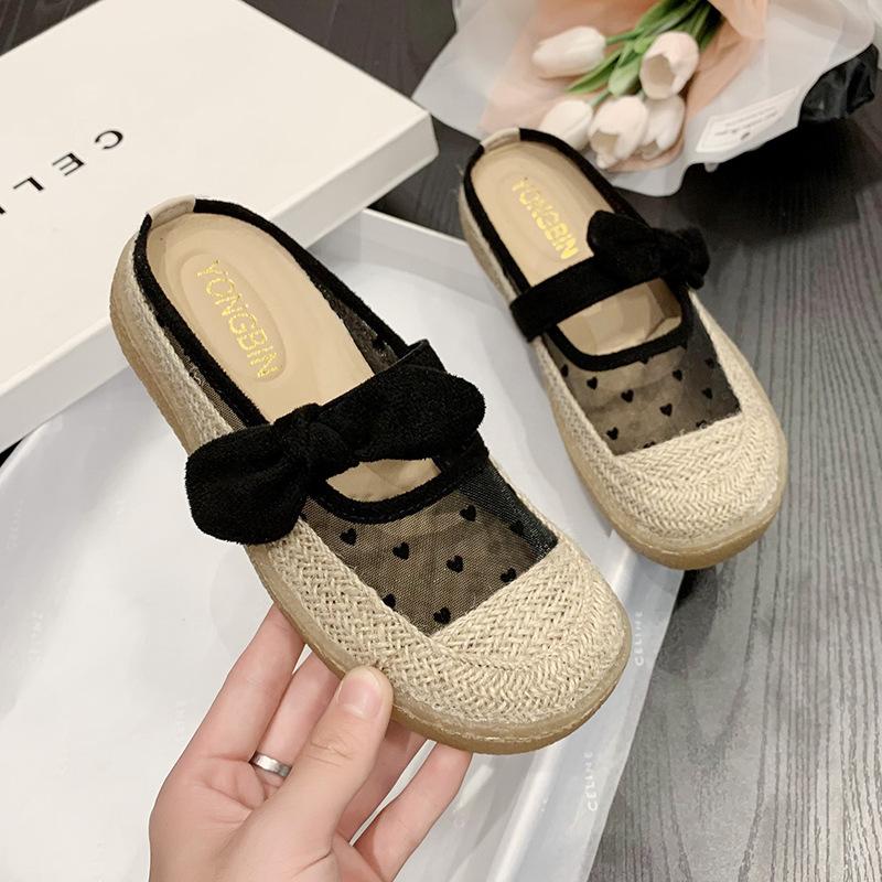 Mesh slippers women's outer wear New Year's new autumn versatile fashion breathable bag head half drag thick bottom fisherman sandals