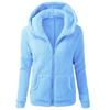 Women's 2025 Autumn Winter European American Zipper Hooded Pocket Plush Top Solid Color Casual