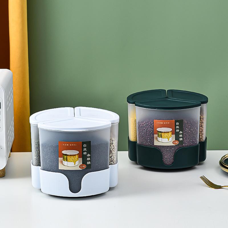 Rotating Compartments for Coarse Grains Rice Bucket, Moisture-proof and Insect-proof Grain Storage Tank, Kitchen Storage Tank for Coarse Grains