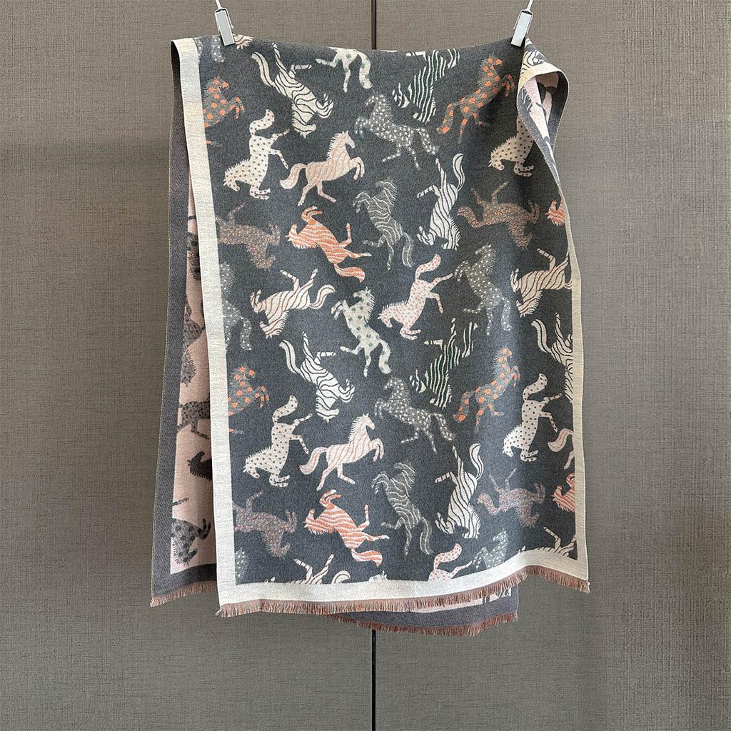 Autumn and Winter New Atmosphere Versatile Pony Jacquard Pattern Warm Scarf Women's Thickened Imitation Cashmere Scarf