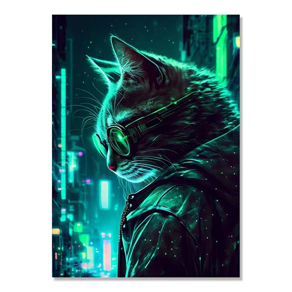 Cyberpunk Style Future Fantasy Lion Monkey Agent Animal Poster Wall Art Canvas Painting for Living Room Home Decoration