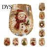 Christmas Themed Water Mug 330ML Glass Cup, Wreath/Santa Claus/Elk/Stockings/Snowman Pattern Holiday Glassware Compact for Breakfast Wine, Coffee,