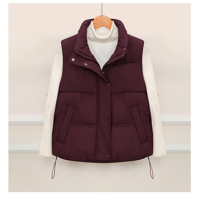 

Корейская версия новой женской легкой куртки без рукавов со стойкой, однотонной, утолщенной, теплой, спортивной и повседневной, свободной хлопковой куртки M бордовый